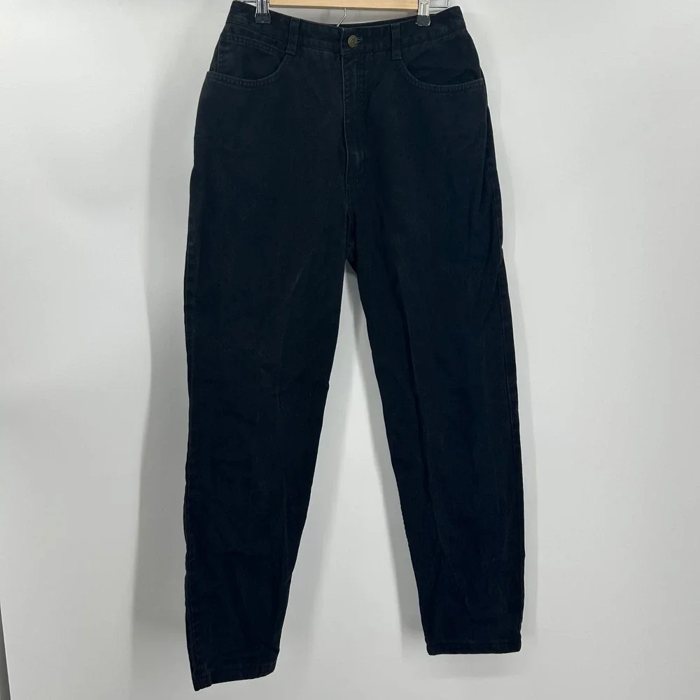 Talbots Womens Vintage High Rise Mom Jeans Black Tapered Leg 100 Cotton Size 10